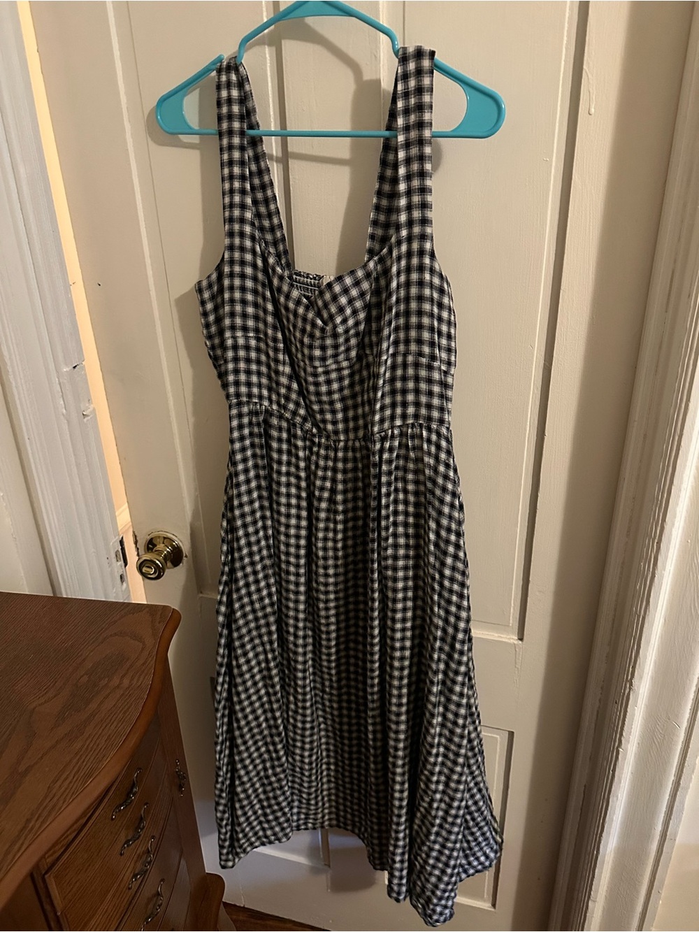 Quince Black and White Gingham Linen Midi Dress